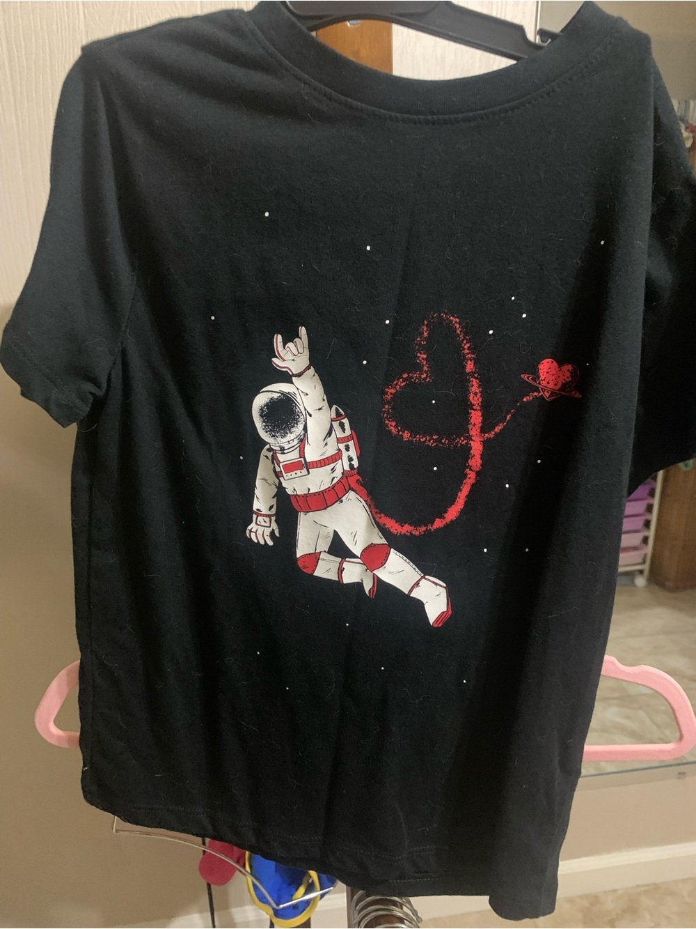 Cat & Jack Black Tee with Red Space Astronaut Heart